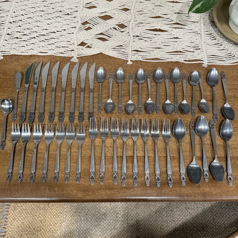 Vintage National Stainless OLAF Flatware Japan 44 Piece Lot Knives Spoon Forks